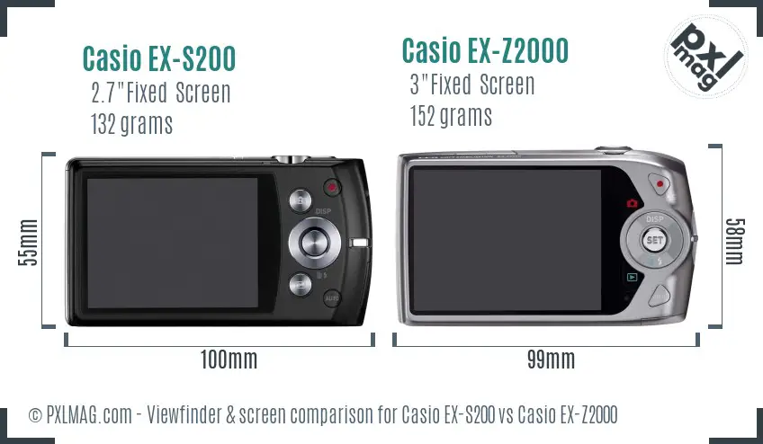 Casio EX-S200 vs Casio EX-Z2000 Screen and Viewfinder comparison