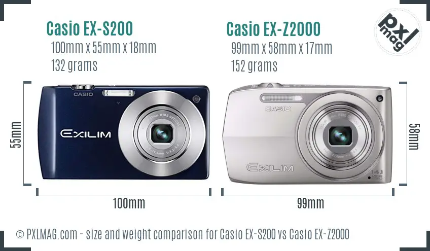 Casio EX-S200 vs Casio EX-Z2000 size comparison