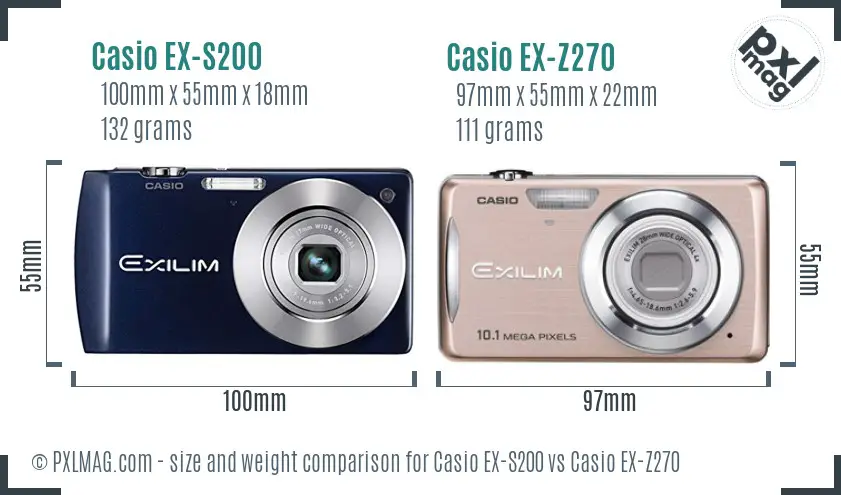 Casio EX-S200 vs Casio EX-Z270 size comparison