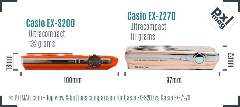 Casio EX-S200 vs Casio EX-Z270 top view buttons comparison