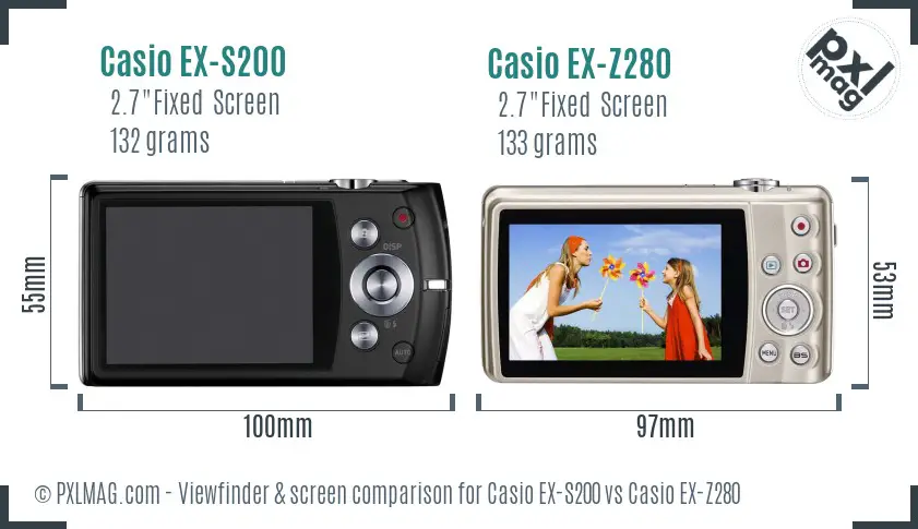 Casio EX-S200 vs Casio EX-Z280 Screen and Viewfinder comparison