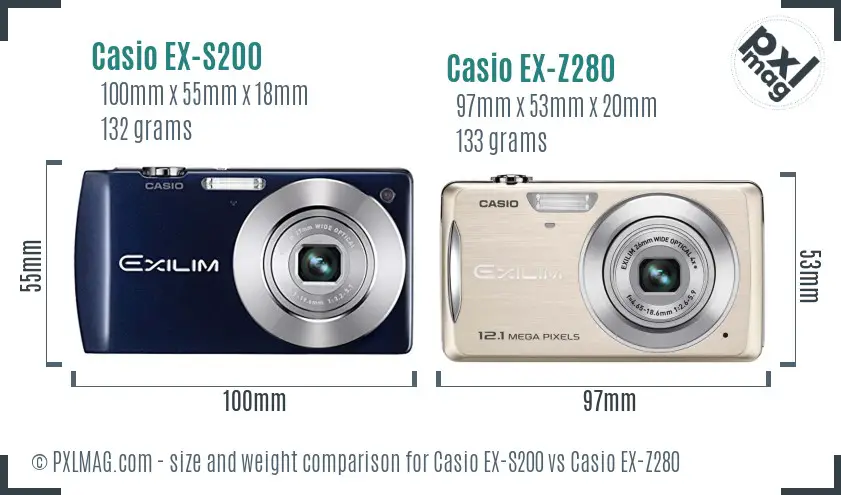 Casio EX-S200 vs Casio EX-Z280 size comparison