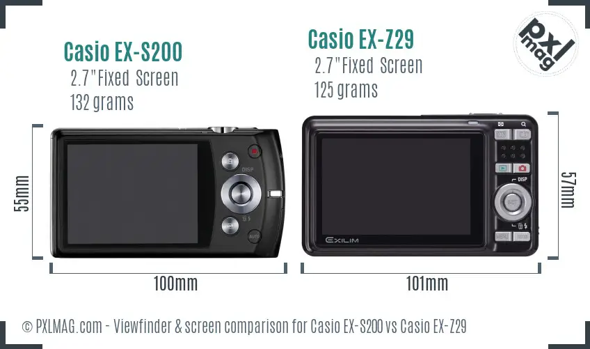 Casio EX-S200 vs Casio EX-Z29 Screen and Viewfinder comparison