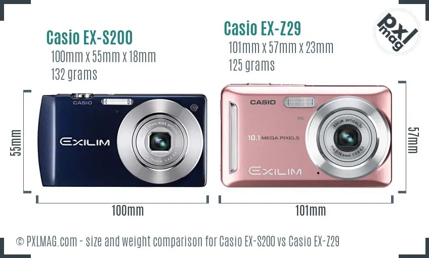 Casio EX-S200 vs Casio EX-Z29 size comparison