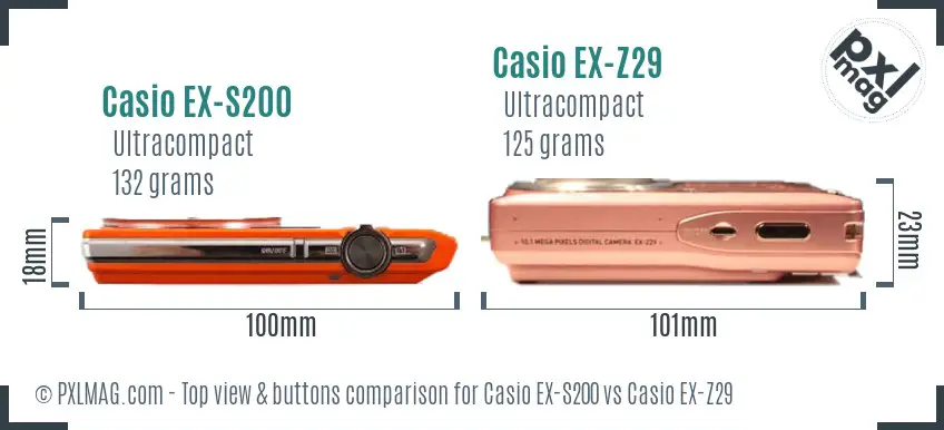 Casio EX-S200 vs Casio EX-Z29 top view buttons comparison