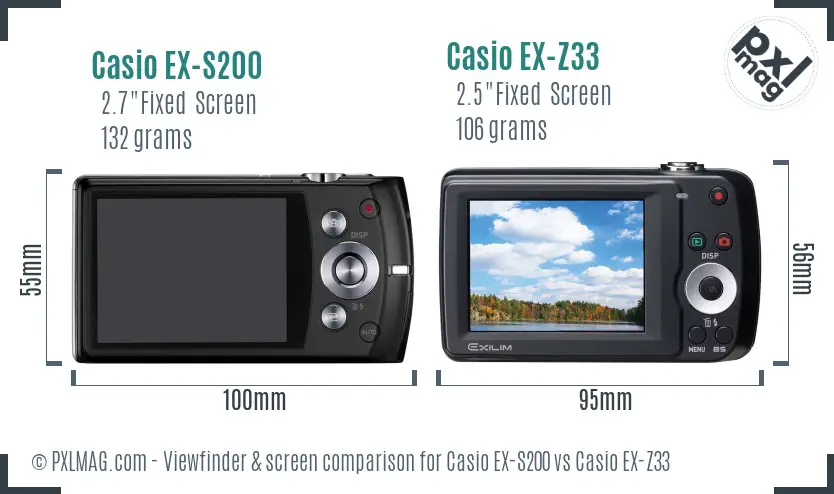 Casio EX-S200 vs Casio EX-Z33 Screen and Viewfinder comparison