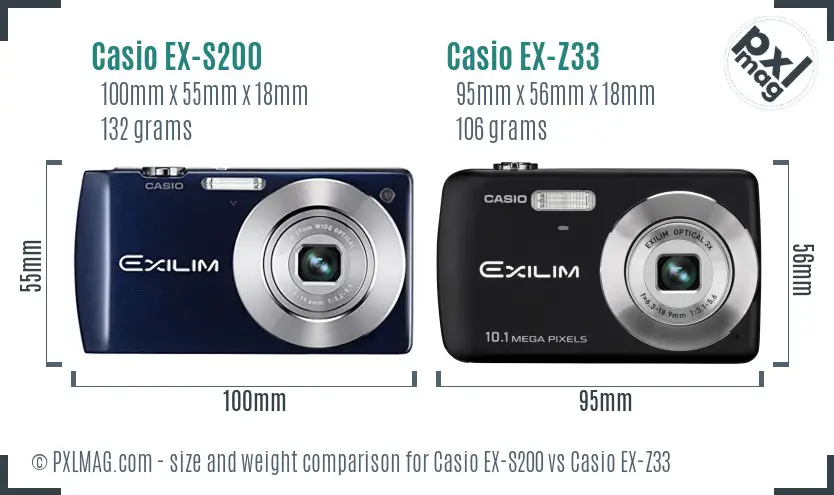 Casio EX-S200 vs Casio EX-Z33 size comparison