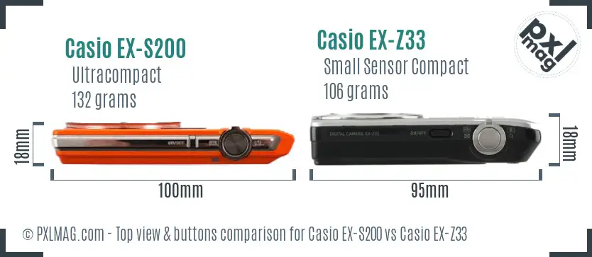 Casio EX-S200 vs Casio EX-Z33 top view buttons comparison