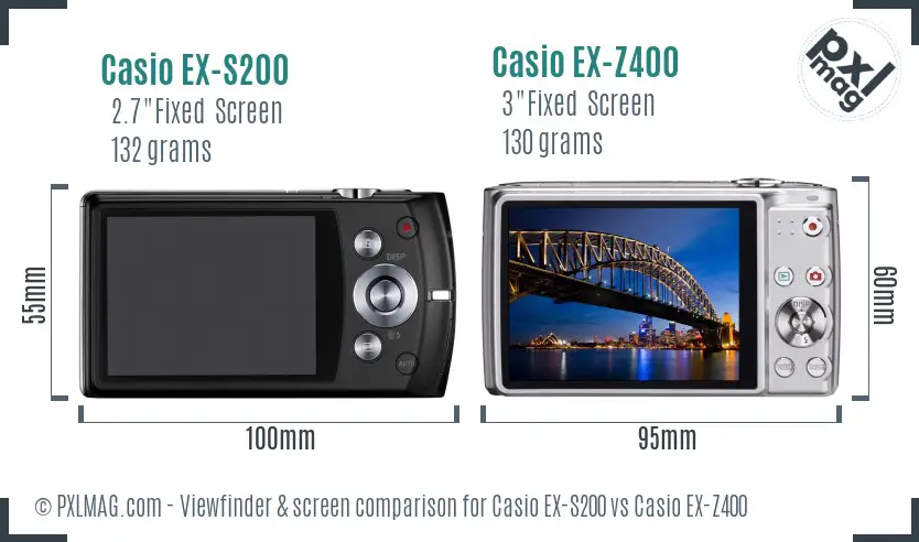 Casio EX-S200 vs Casio EX-Z400 Screen and Viewfinder comparison
