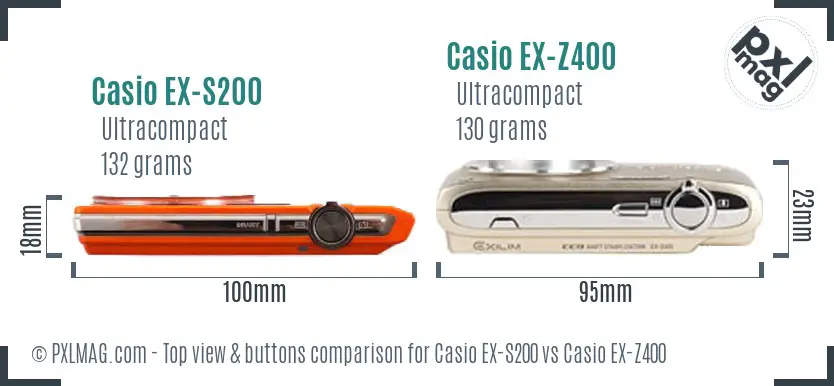 Casio EX-S200 vs Casio EX-Z400 top view buttons comparison