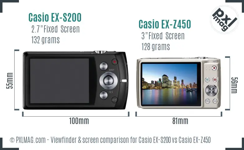 Casio EX-S200 vs Casio EX-Z450 Screen and Viewfinder comparison