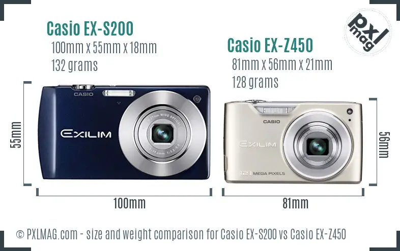 Casio EX-S200 vs Casio EX-Z450 size comparison