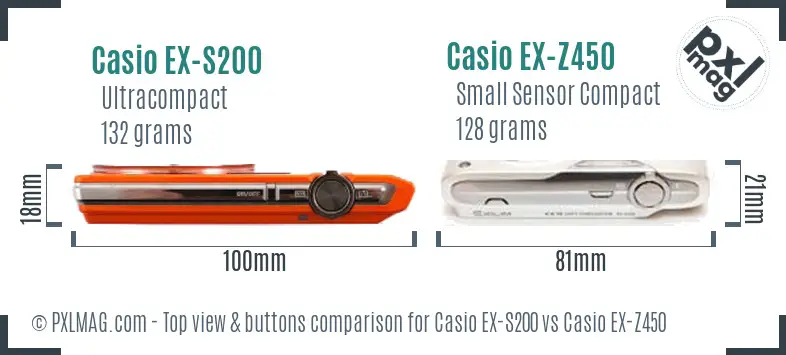 Casio EX-S200 vs Casio EX-Z450 top view buttons comparison