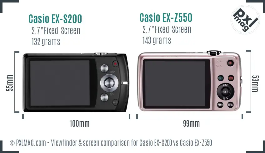 Casio EX-S200 vs Casio EX-Z550 Screen and Viewfinder comparison