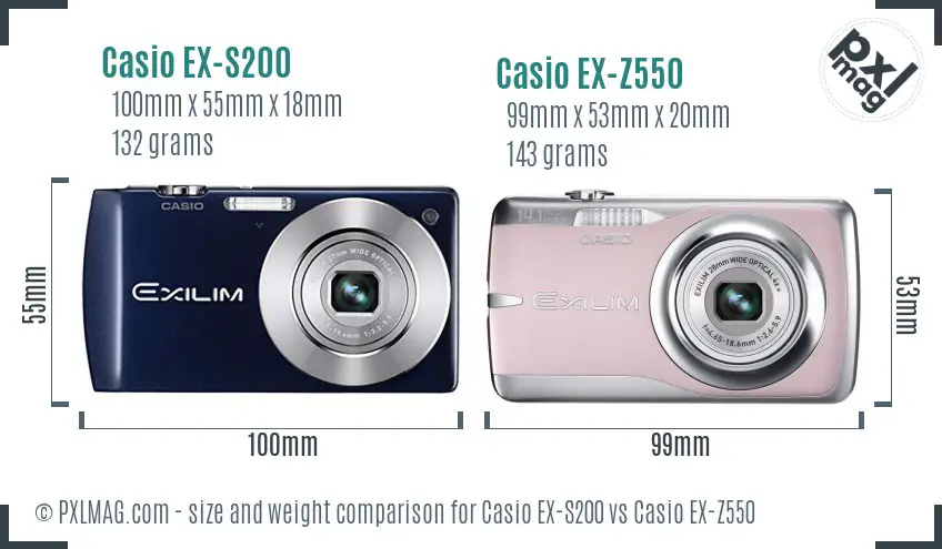 Casio EX-S200 vs Casio EX-Z550 size comparison