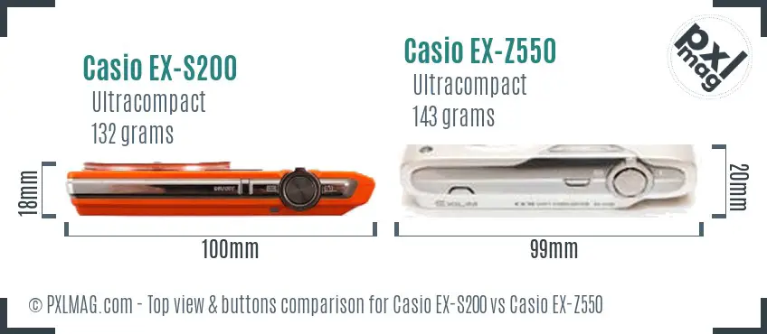 Casio EX-S200 vs Casio EX-Z550 top view buttons comparison