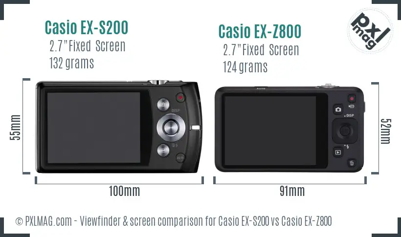 Casio EX-S200 vs Casio EX-Z800 Screen and Viewfinder comparison