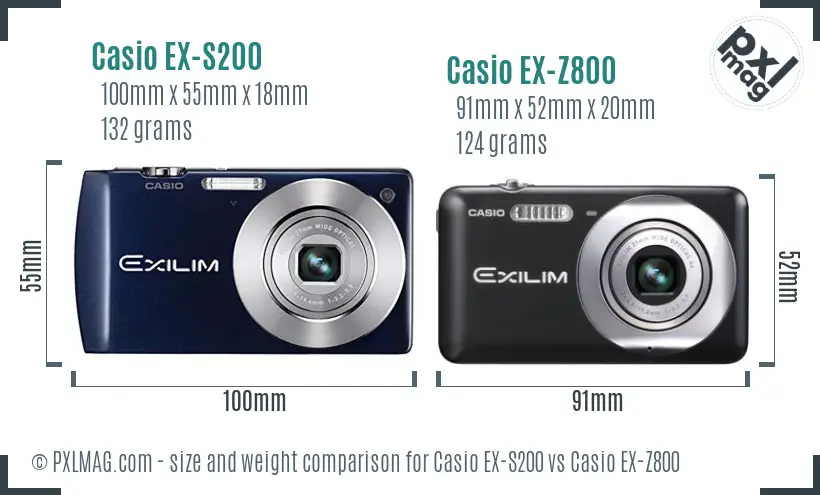 Casio EX-S200 vs Casio EX-Z800 size comparison