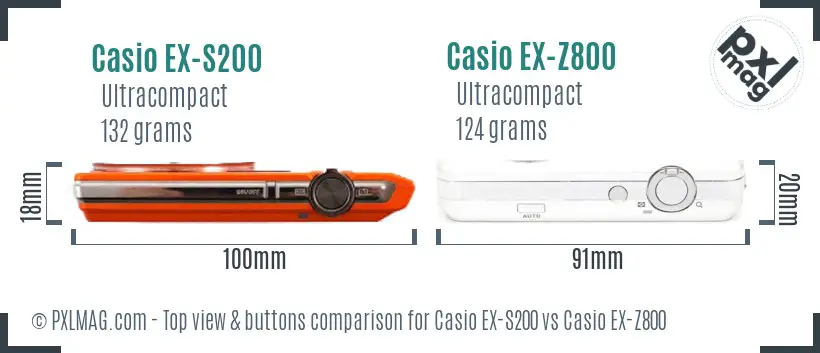 Casio EX-S200 vs Casio EX-Z800 top view buttons comparison