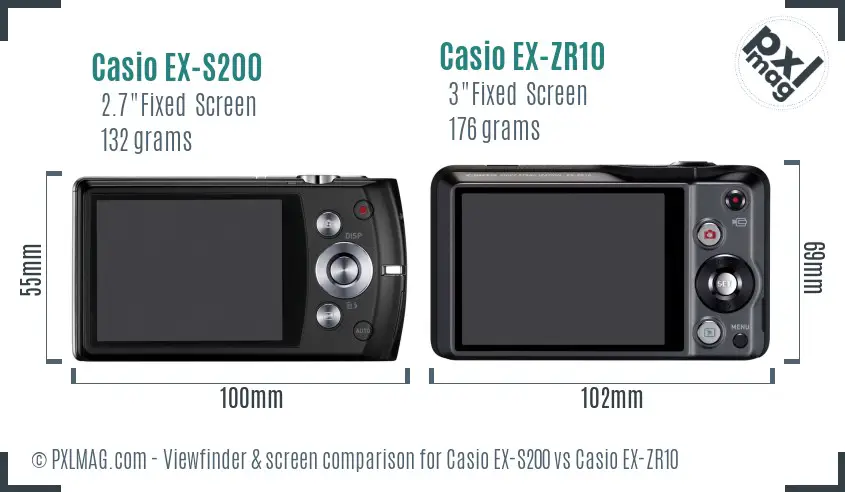 Casio EX-S200 vs Casio EX-ZR10 Screen and Viewfinder comparison