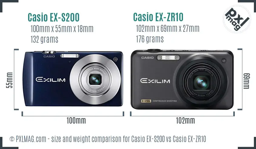 Casio EX-S200 vs Casio EX-ZR10 size comparison