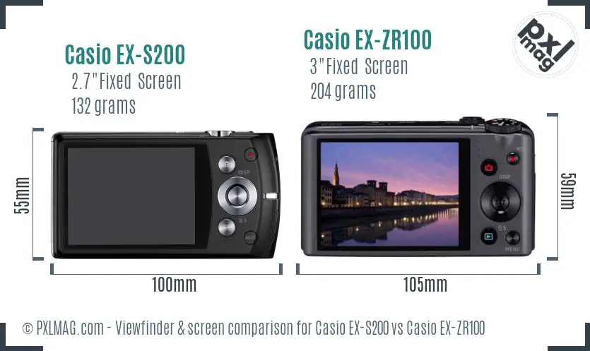 Casio EX-S200 vs Casio EX-ZR100 Screen and Viewfinder comparison
