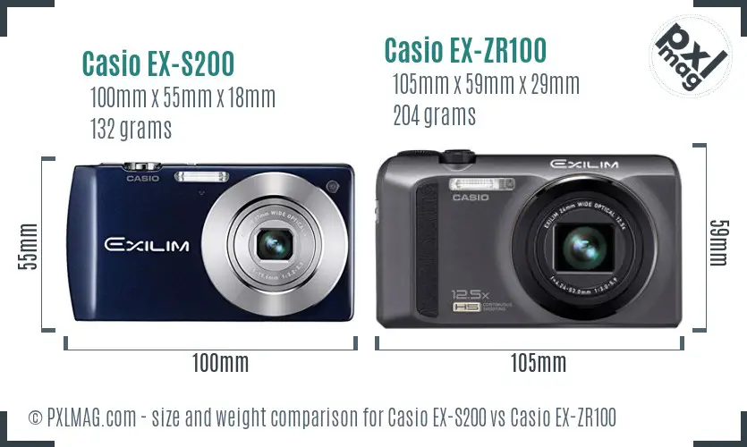 Casio EX-S200 vs Casio EX-ZR100 size comparison
