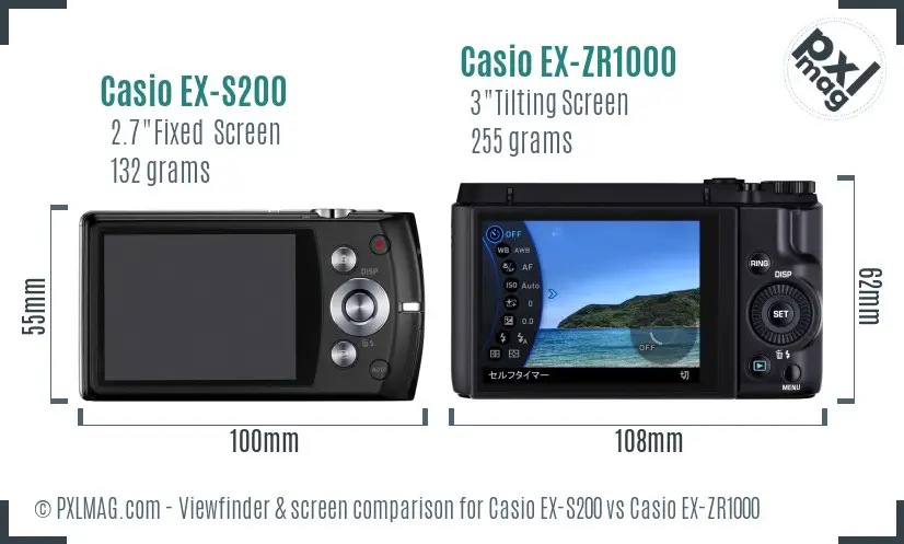 Casio EX-S200 vs Casio EX-ZR1000 Screen and Viewfinder comparison