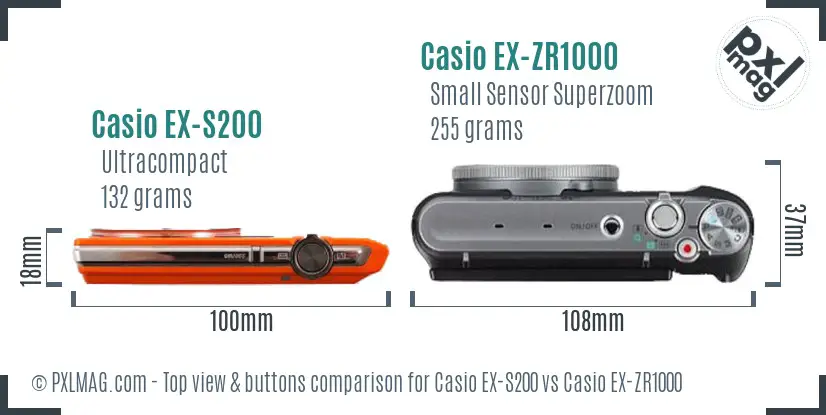 Casio EX-S200 vs Casio EX-ZR1000 top view buttons comparison
