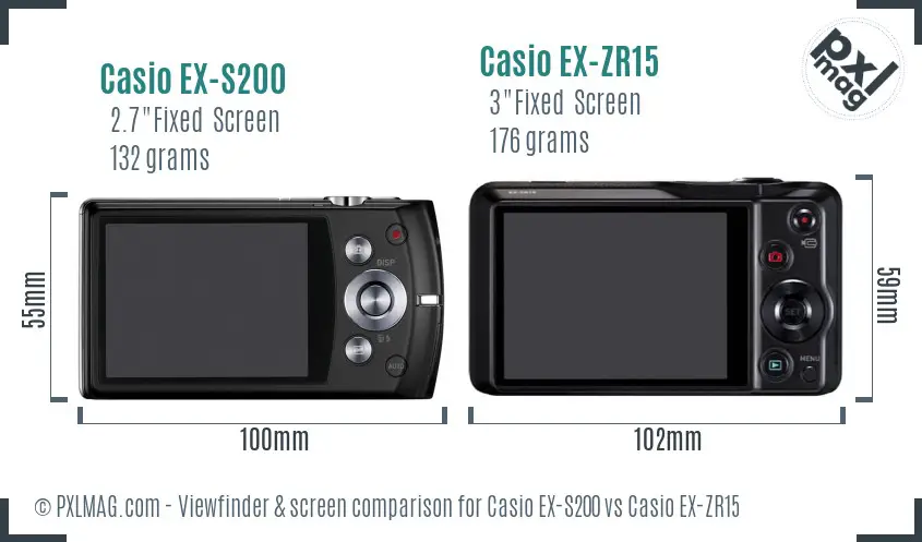 Casio EX-S200 vs Casio EX-ZR15 Screen and Viewfinder comparison