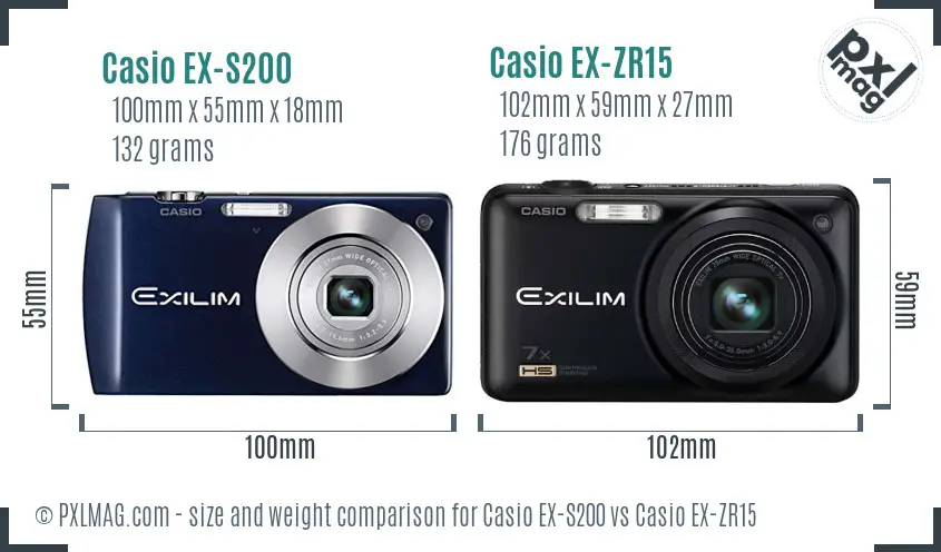 Casio EX-S200 vs Casio EX-ZR15 size comparison