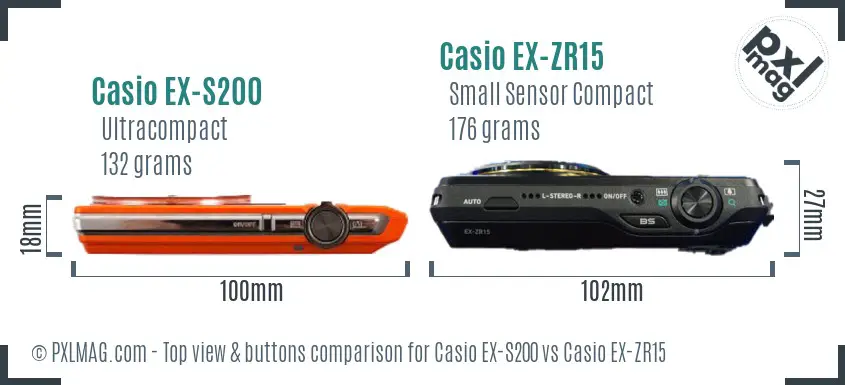 Casio EX-S200 vs Casio EX-ZR15 top view buttons comparison