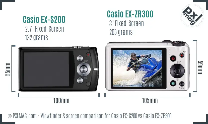 Casio EX-S200 vs Casio EX-ZR300 Screen and Viewfinder comparison