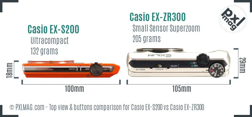 Casio EX-S200 vs Casio EX-ZR300 top view buttons comparison