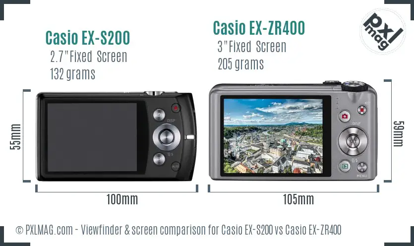 Casio EX-S200 vs Casio EX-ZR400 Screen and Viewfinder comparison