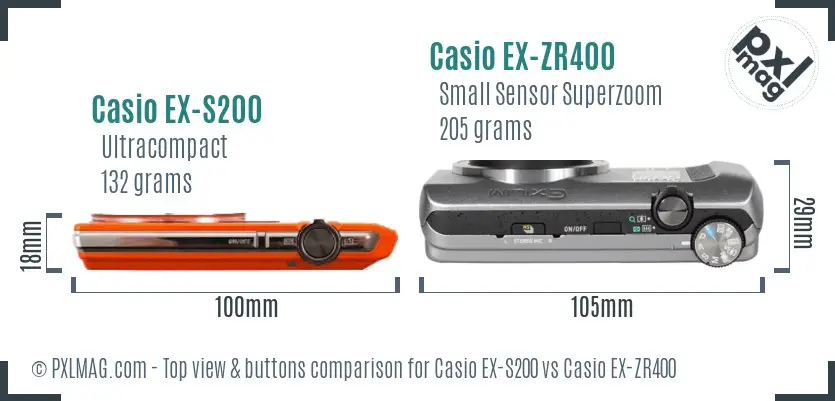 Casio EX-S200 vs Casio EX-ZR400 top view buttons comparison