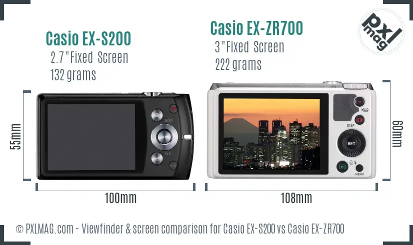 Casio EX-S200 vs Casio EX-ZR700 Screen and Viewfinder comparison