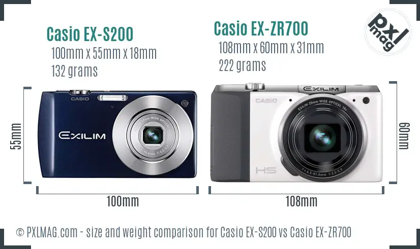 Casio EX-S200 vs Casio EX-ZR700 size comparison