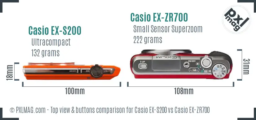Casio EX-S200 vs Casio EX-ZR700 top view buttons comparison