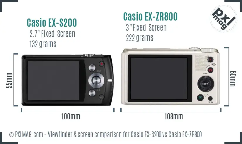Casio EX-S200 vs Casio EX-ZR800 Screen and Viewfinder comparison