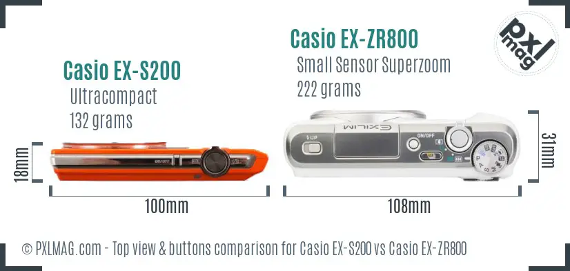 Casio EX-S200 vs Casio EX-ZR800 top view buttons comparison