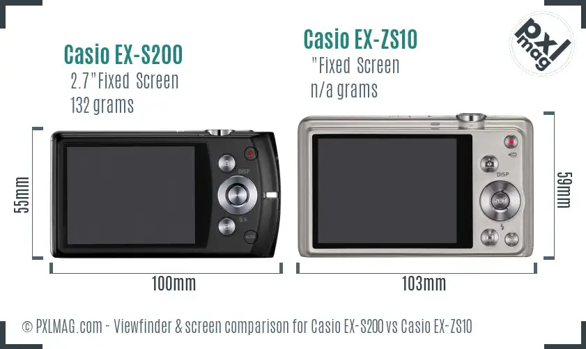 Casio EX-S200 vs Casio EX-ZS10 Screen and Viewfinder comparison
