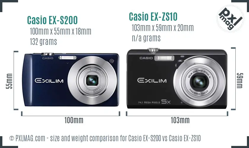 Casio EX-S200 vs Casio EX-ZS10 size comparison