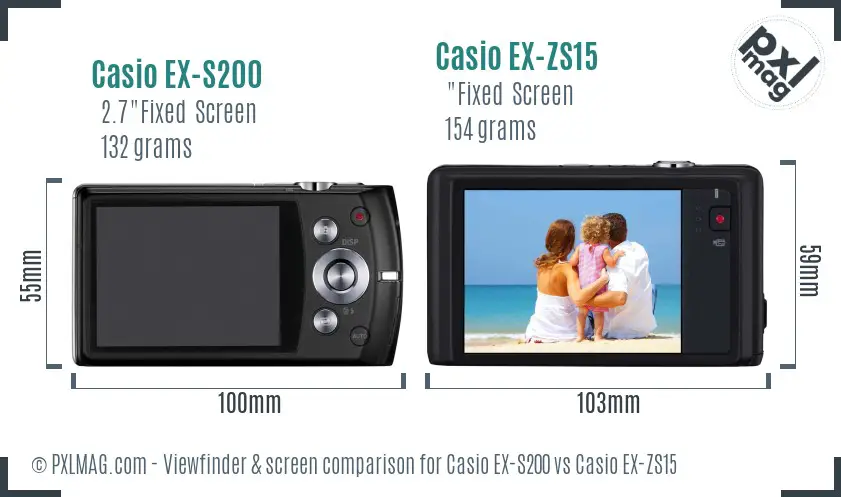 Casio EX-S200 vs Casio EX-ZS15 Screen and Viewfinder comparison