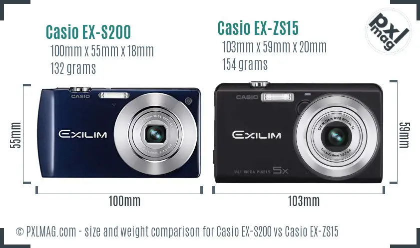 Casio EX-S200 vs Casio EX-ZS15 size comparison