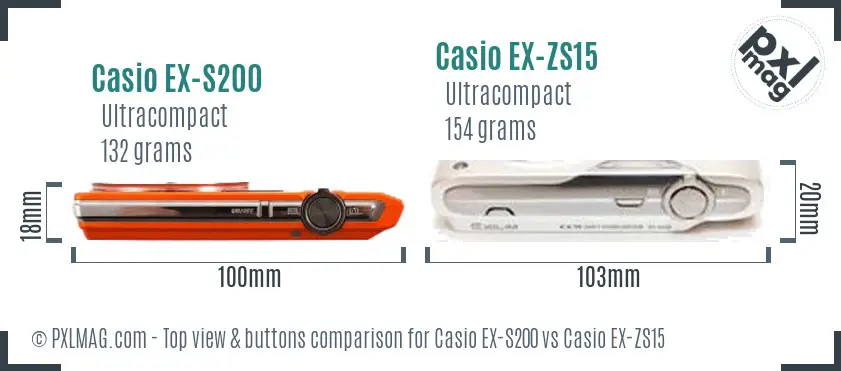 Casio EX-S200 vs Casio EX-ZS15 top view buttons comparison