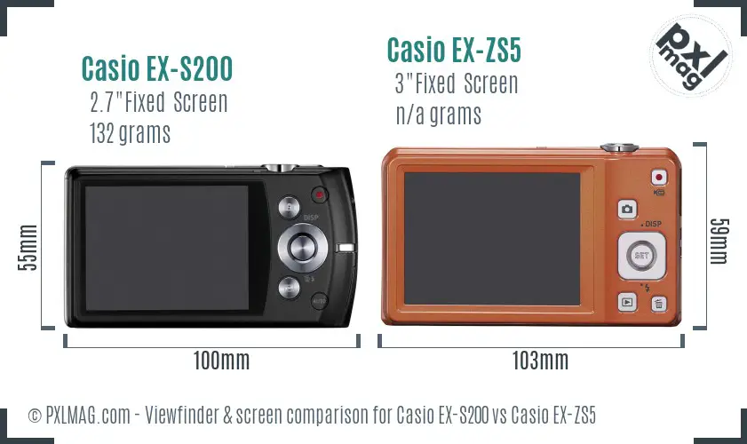 Casio EX-S200 vs Casio EX-ZS5 Screen and Viewfinder comparison