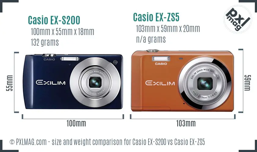 Casio EX-S200 vs Casio EX-ZS5 size comparison