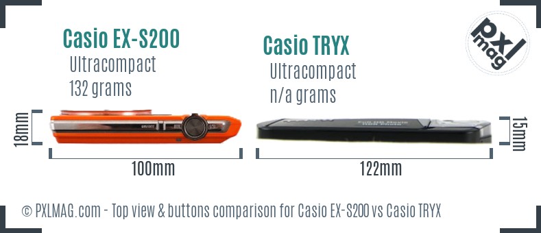 Casio EX-S200 vs Casio TRYX top view buttons comparison