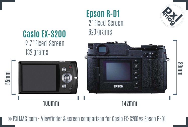 Casio EX-S200 vs Epson R-D1 Screen and Viewfinder comparison